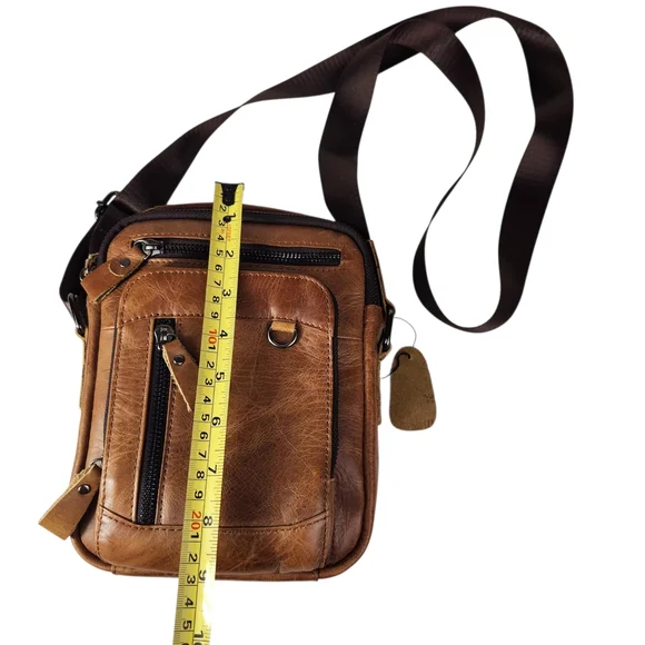 Leather Crossbody Bag Multi Pocket Travel Messenger Bag Unisex Adjustable Strap - Picture 14 of 15